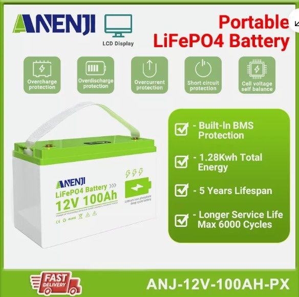 Акумулятор LiFePO4 ANENJI 12 В 100 Ач Літій-залізо-фосфатний