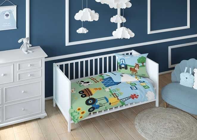 Pościel bawełniana KOMPLET DO ŁÓZECZKA Farma 90 x 120 Dla chłopca