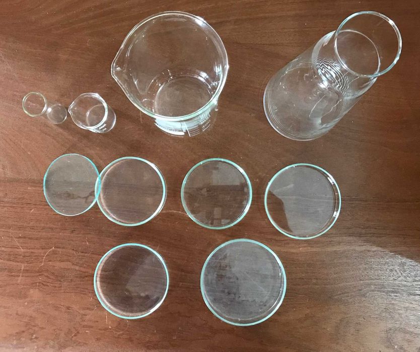 Vidros de laboratório. Coleção Schott Duran vintage