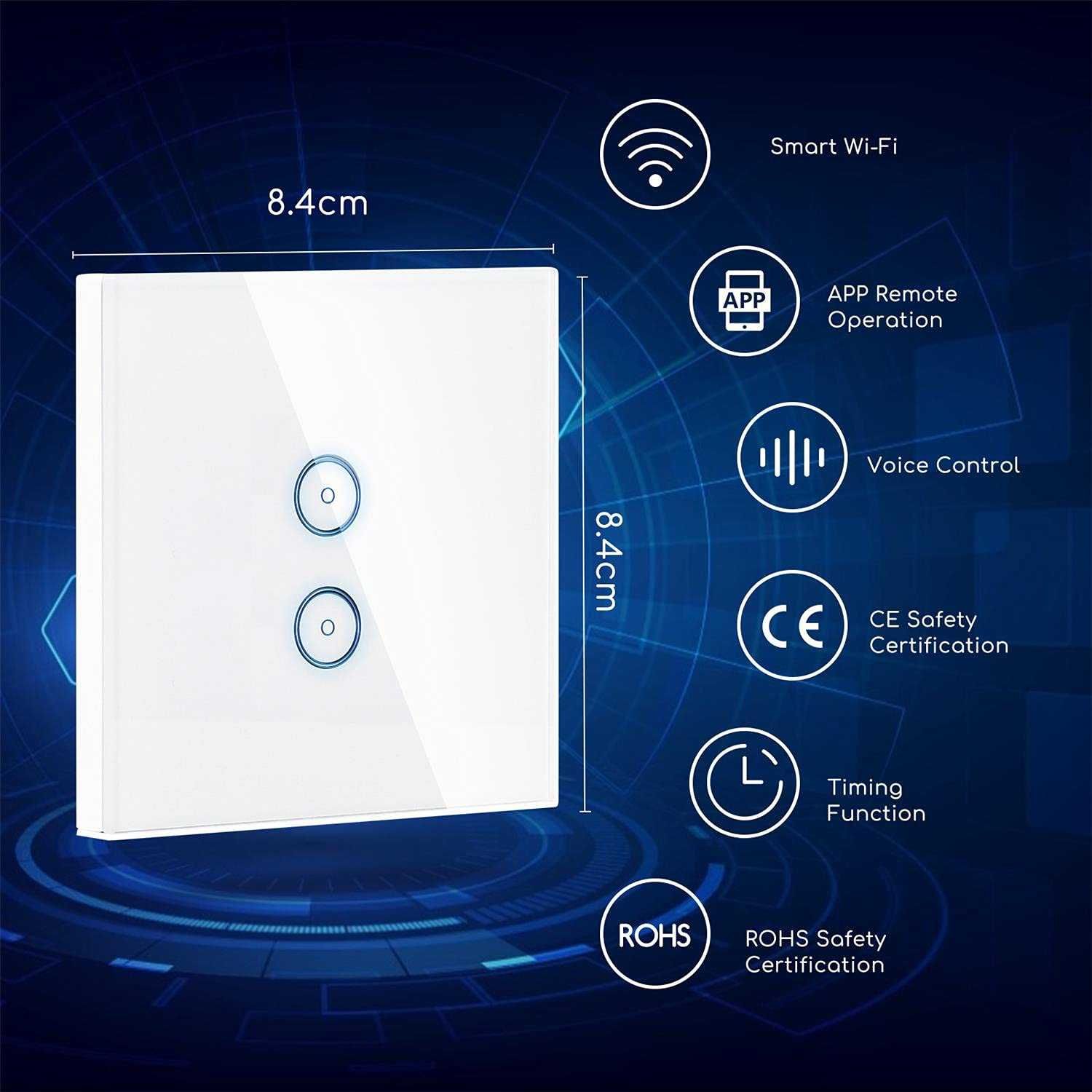 2 interruptores luz, automático, 2 posições, WiFi, novo