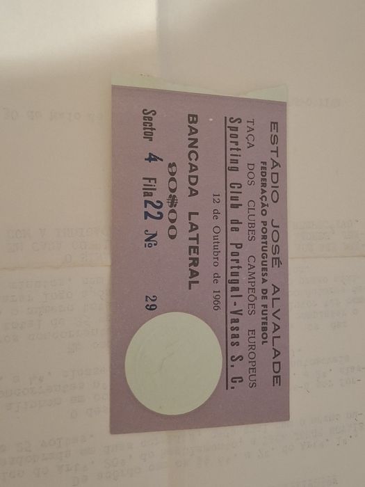 Raro bilhete uefa futebol sporting vasas 1966