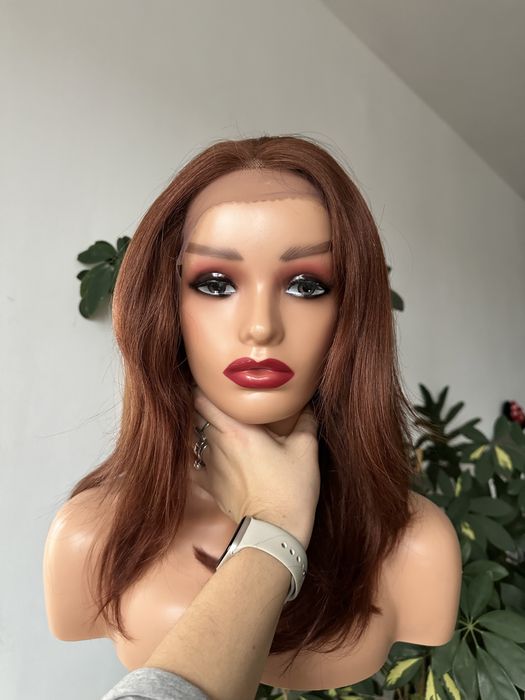 Kasztanowa brazowa peruka wlosy naturalne ludzkie