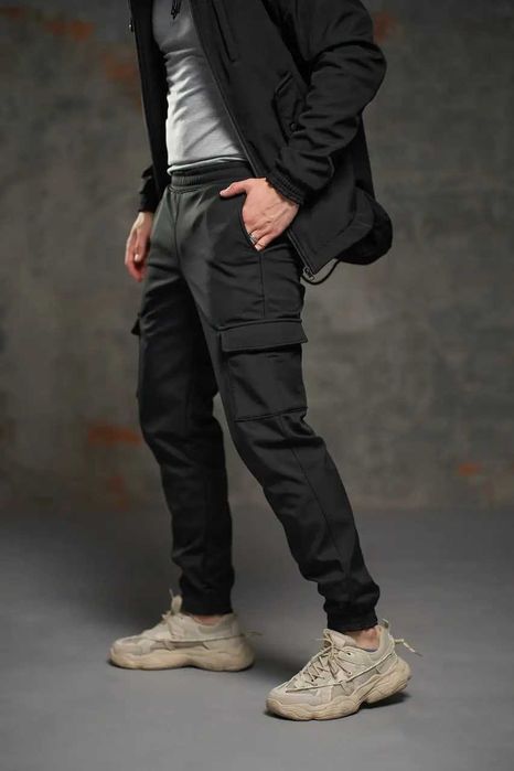 Штани чоловічі зимові теплі з флісом чорні софтшел