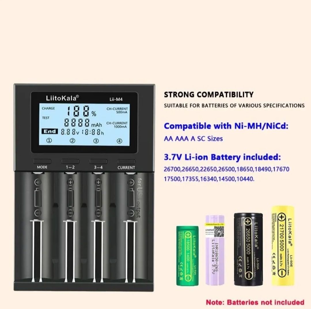 Carregador inteligente pilhas baterias recarregáveis AA, AAA, 18650