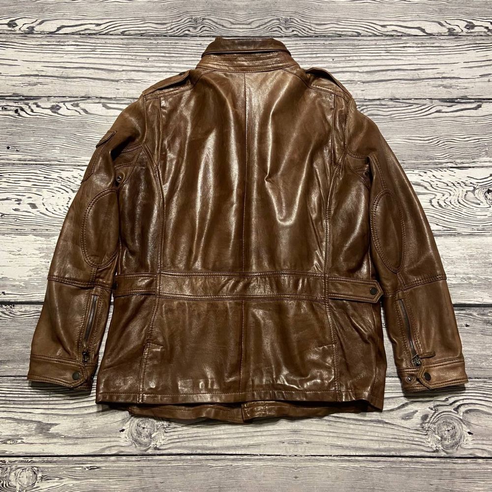 Кожаная куртка лайка Cortefiel Multipocket Brown Leather Jacket