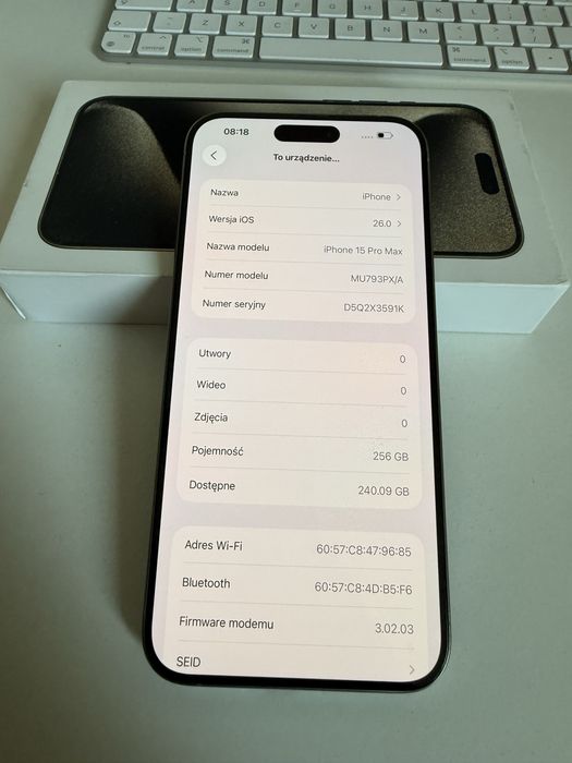 iPhone 15 Pro Max 256gb Natural Titanium Bateria 92% od nowości