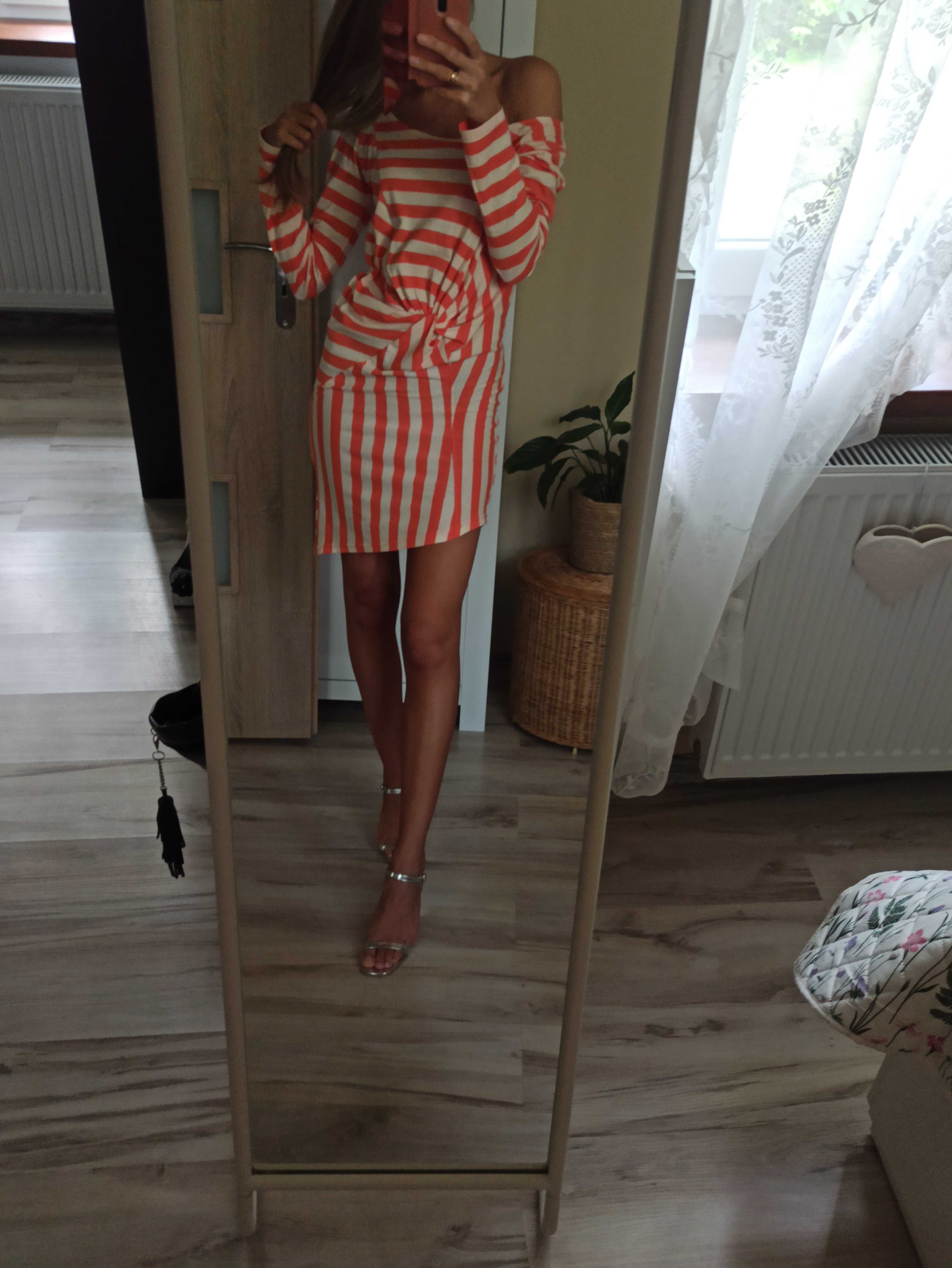 Sukienka tunika paski oversize marynarska XS S nowa z metką