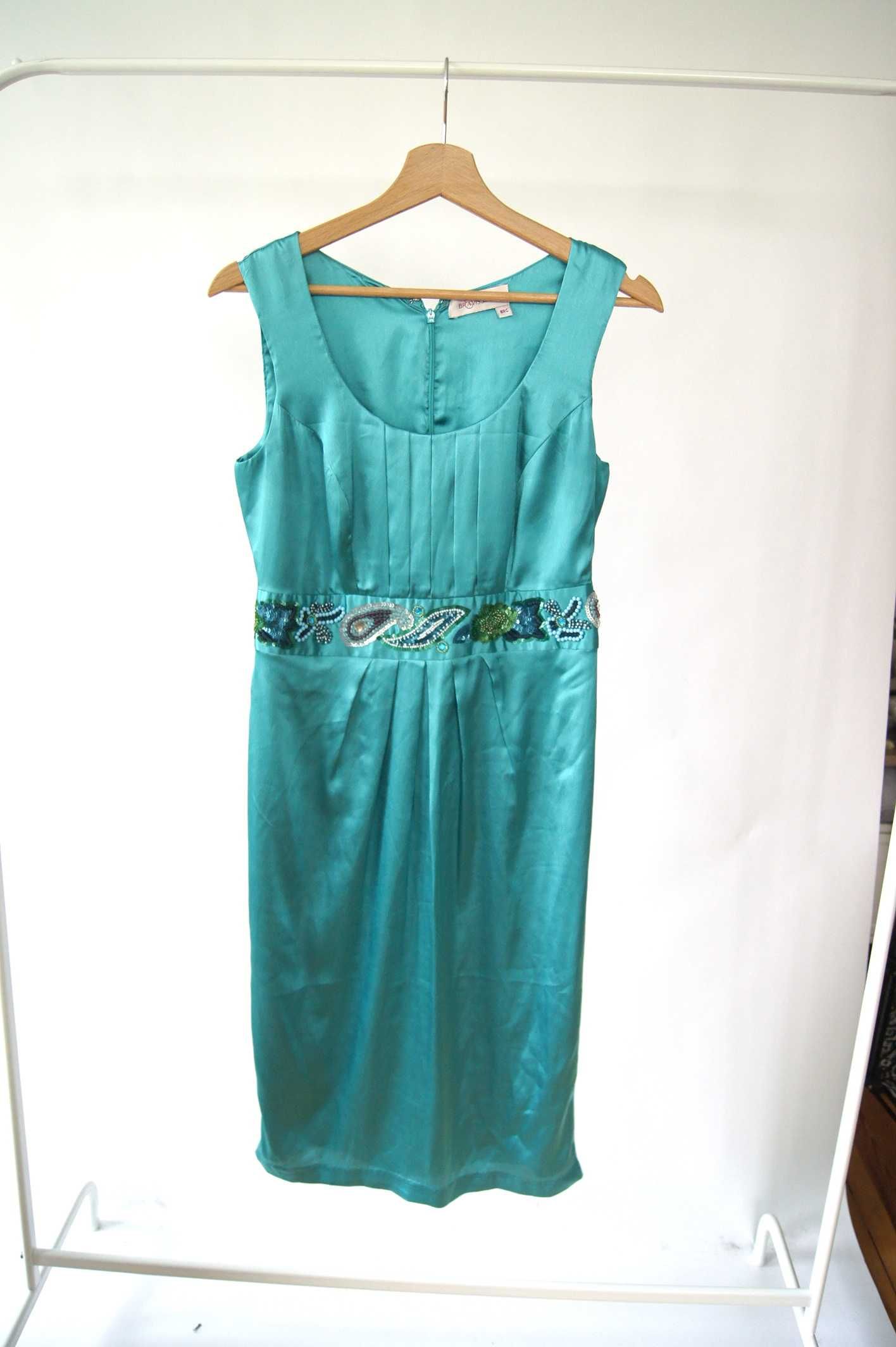 jasnozielona morska turkusowa śliska lśniąca sukienka prosta S M mięta