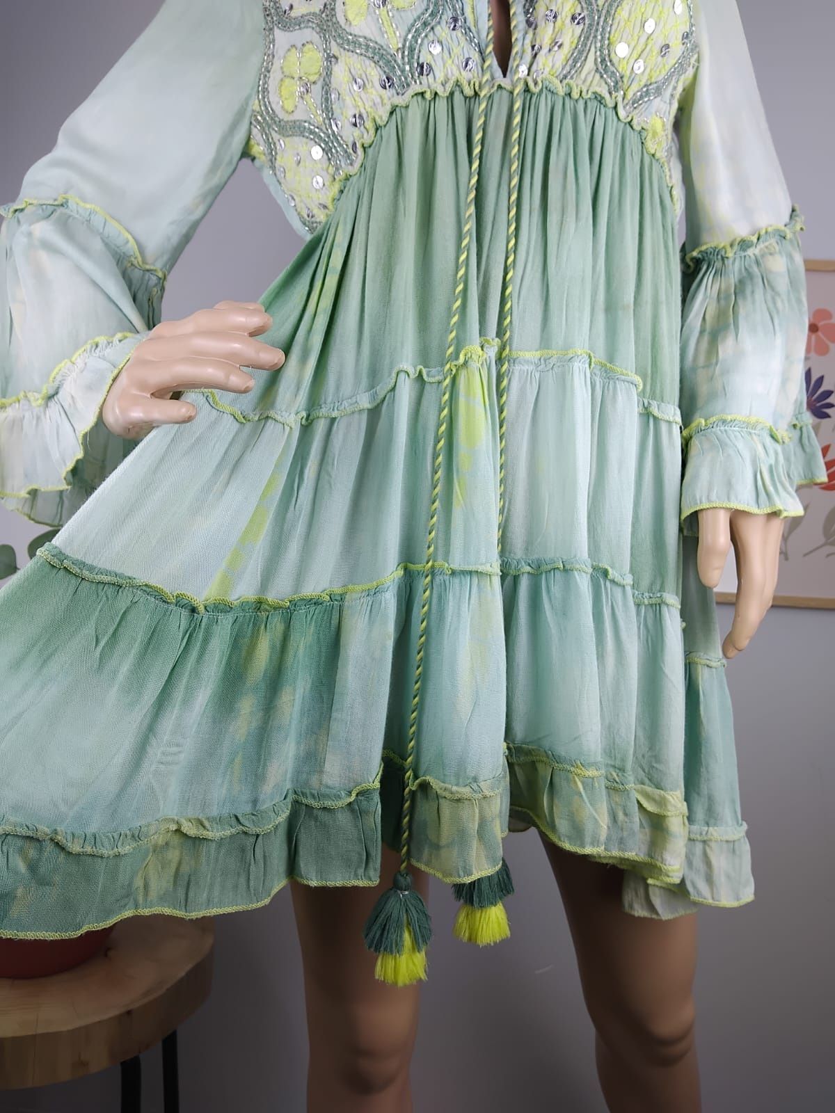 Wiskozowa sukienka vintage hiszpańska premium ANISA baby doll falbany