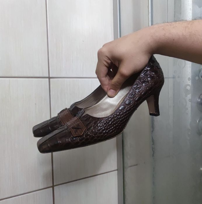 buty damskie 39 Peter Kaiser ciemne brązowe skórzane czółenka na szpil