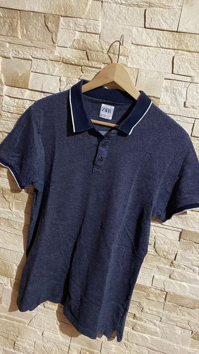 T-shirt ZARA M Polo męski granatowy bawełna krótki rękaw
