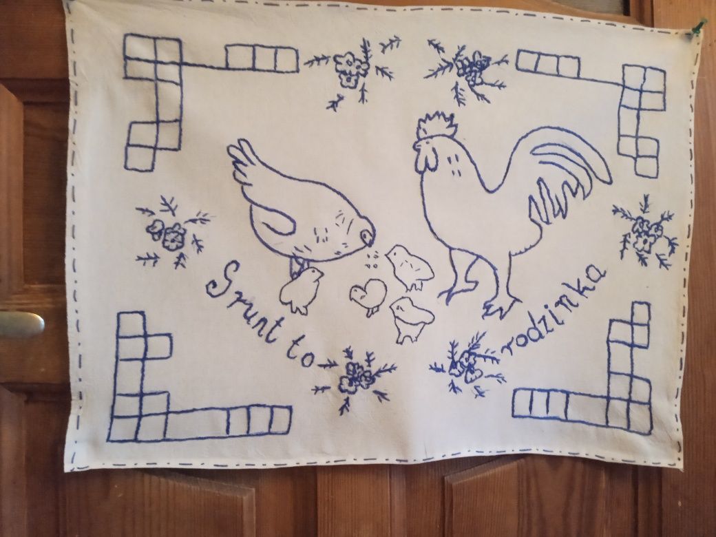 Makatka ścienna ręcznie haftowana nowa.Grunt to rodzinka.