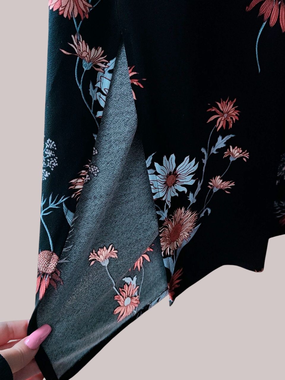 Sukienka midi długa z długim rękawem H&M w kwiaty polne XL 44