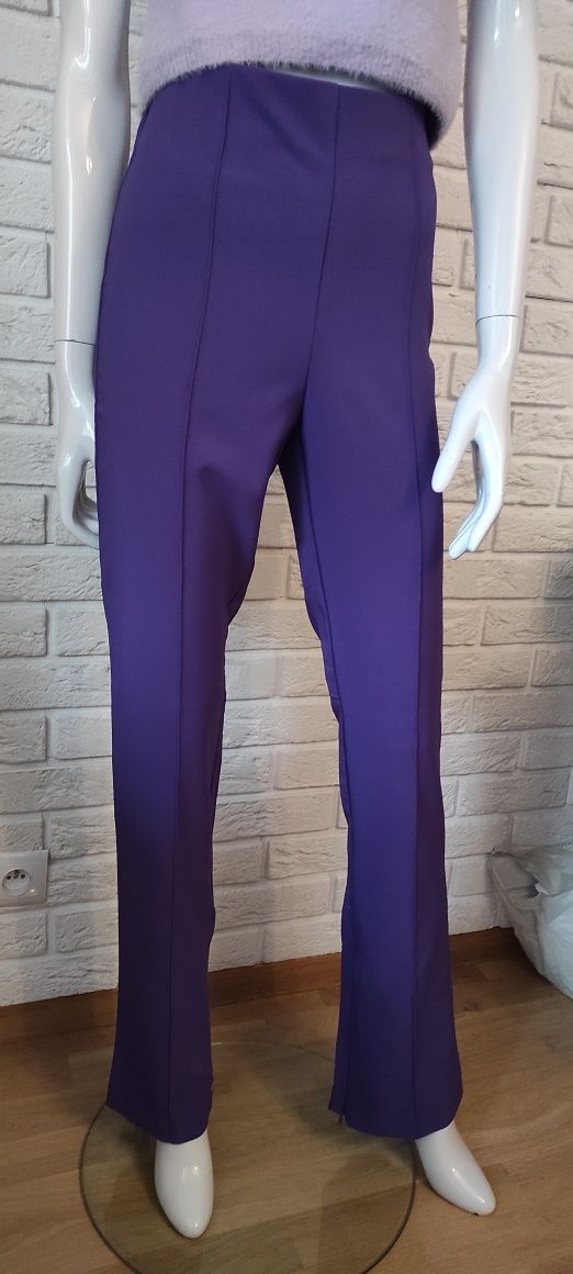 Zara fioletowe spodnie z wysokim stanem XL