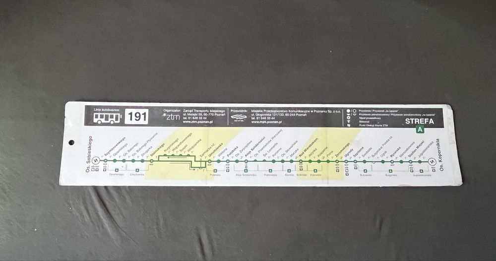 Tablica autobusowa linia 191 MPK Poznań