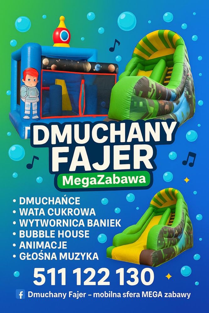 Dmuchaniec, bubble house, animator, wata cukrowa, bańki mydlane