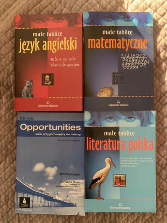 Książki edukacyjne do angielskiego, literatura polska, tablice mat