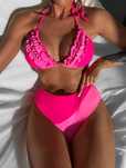 Bikini strój kąpielowy neon różowy falbanki m