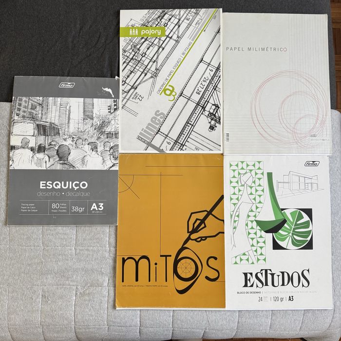 Lote de Blocos de Desenho A3 – Vários Tipos (Pouco Usados)