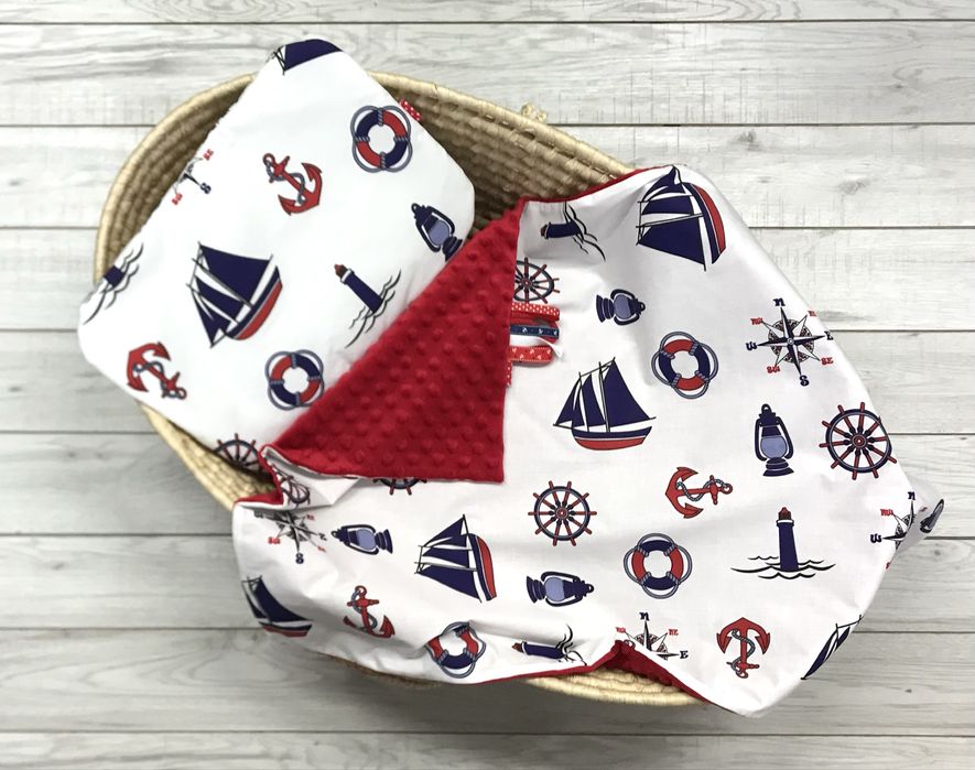 Komplet do gondoli lub kołyski 80x60 minky / kocyk dla chłopca