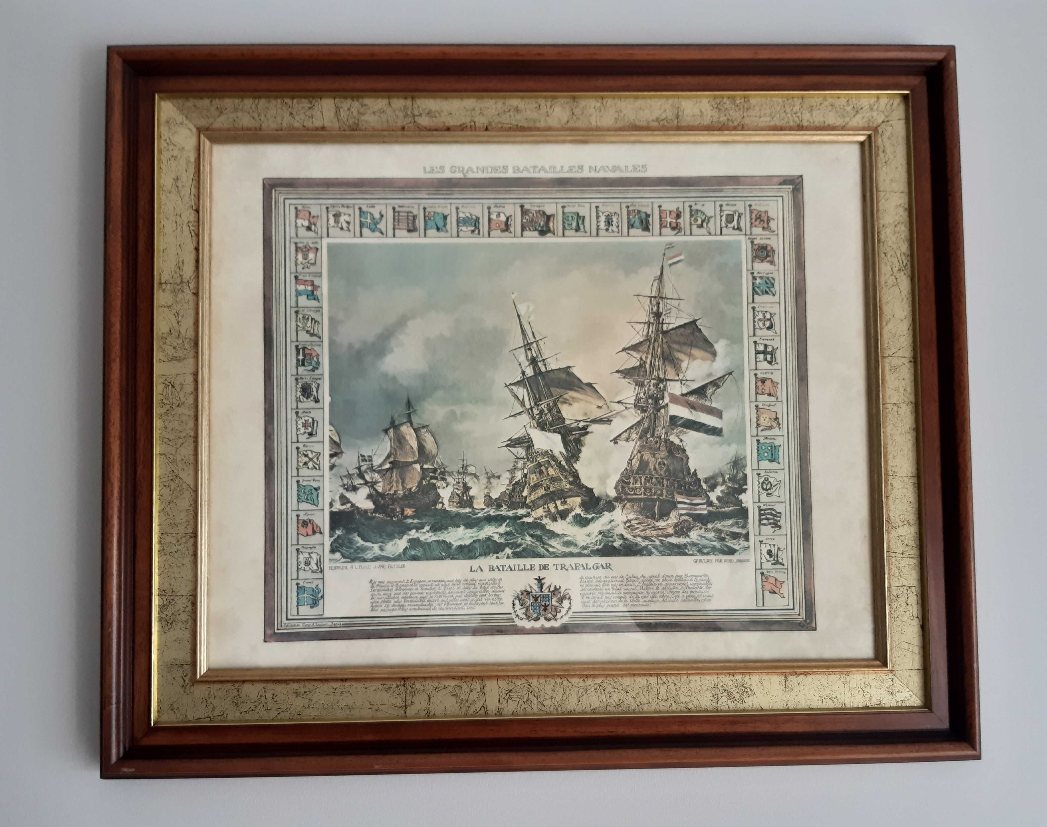 Belíssimo e antigo Quadro "Batalha de Trafalgar"