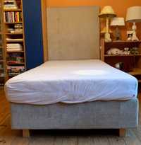 Łóżko kontynentalne z zagłówkiem z materacem - beżowe - używane