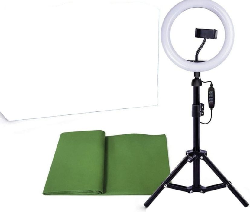 Zestaw startowy do live nagrywania , lampa pierścieniowa, z tłem