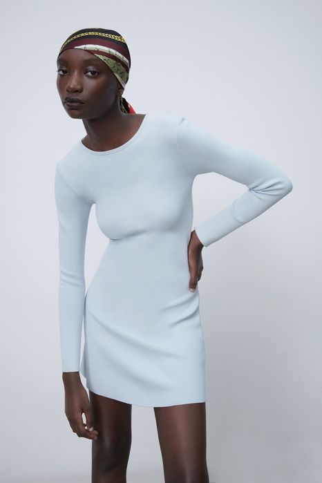 Vestido Zara malha azul cinzento  tamanho L