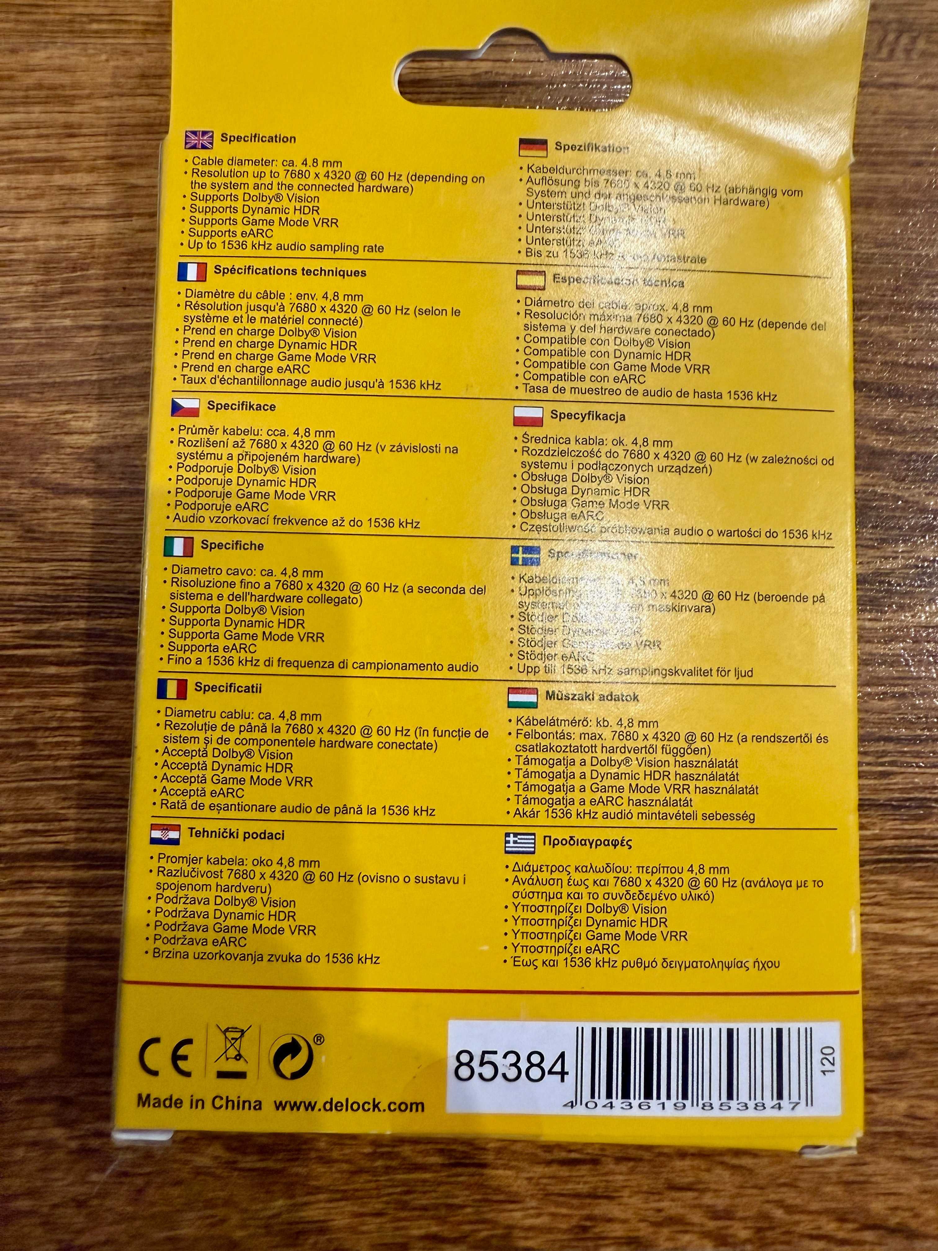 DeLOCK kabel HDMI 1 m Czarny, 48 Gbit/s, 8K 60hz, HDR - model 85384