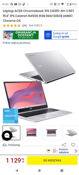 Chromebook Acer 128GB