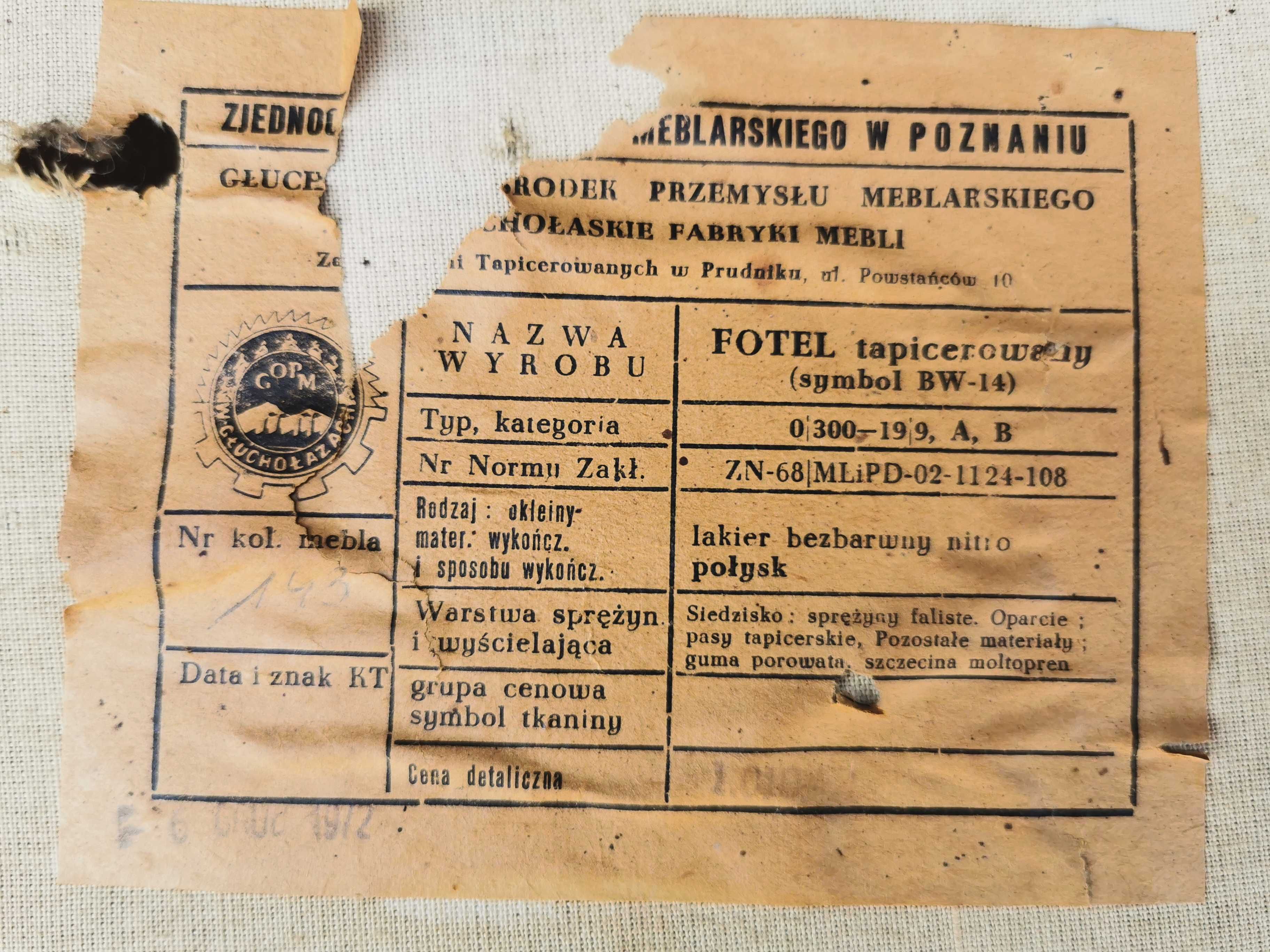 Fotel BW-14 typ. 0/300-19/9, PRL design '70, Vintage, RETRO
