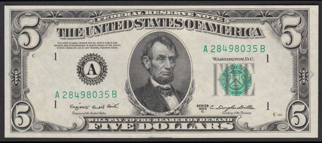 $5 долларов США 1950 C Boston Federal Reserve series UNC 035 B (121)