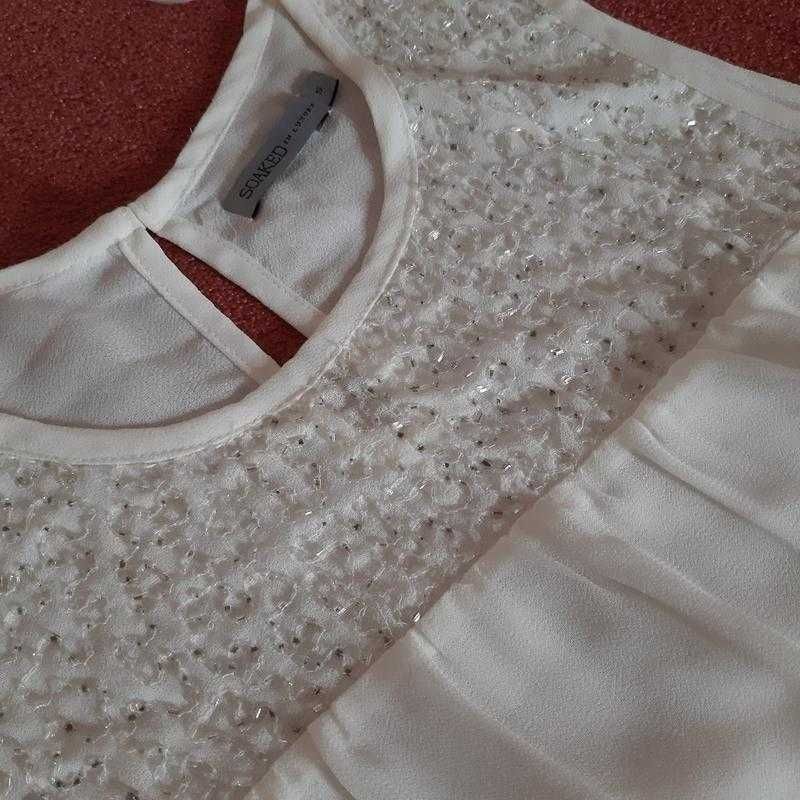Белая блуза маечка блузка с бисером без рукавов безрукавка под шифон