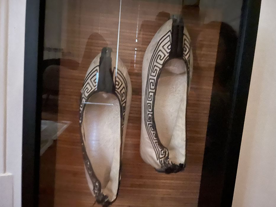 Quadro com sapatos e coqui chinês antigos