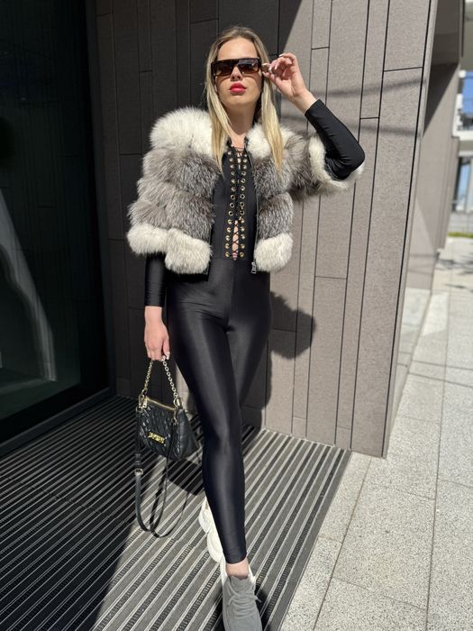 Futro naturalne / kurtka xs/s nowa z lisa 2 w 1 krótka Premium biała