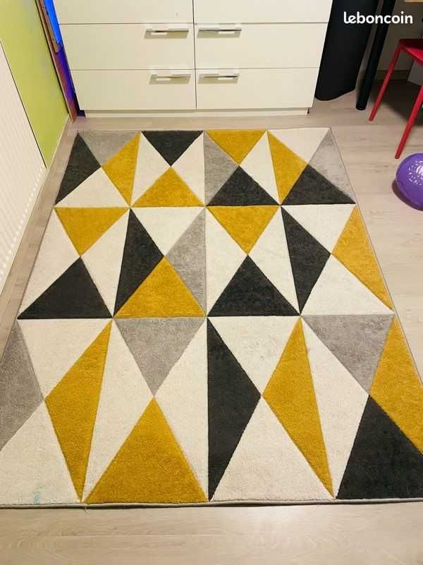Dywan żółto czarny geometryczny do salonu 150x200cm, wzór 3D, gruby