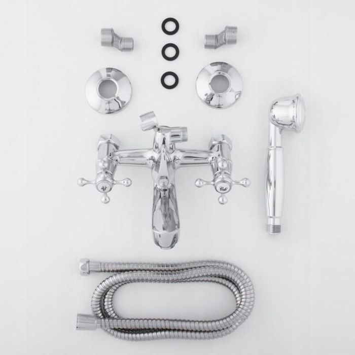 Bateria Wannowa Ścienna Prysznicowa Kran Retro Best Chromowana