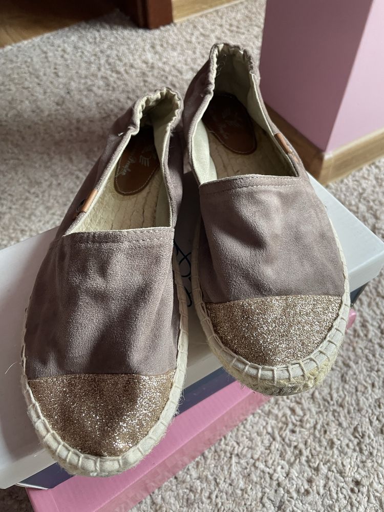 Espadryle  z brokatem r. 40 skóra naturalna