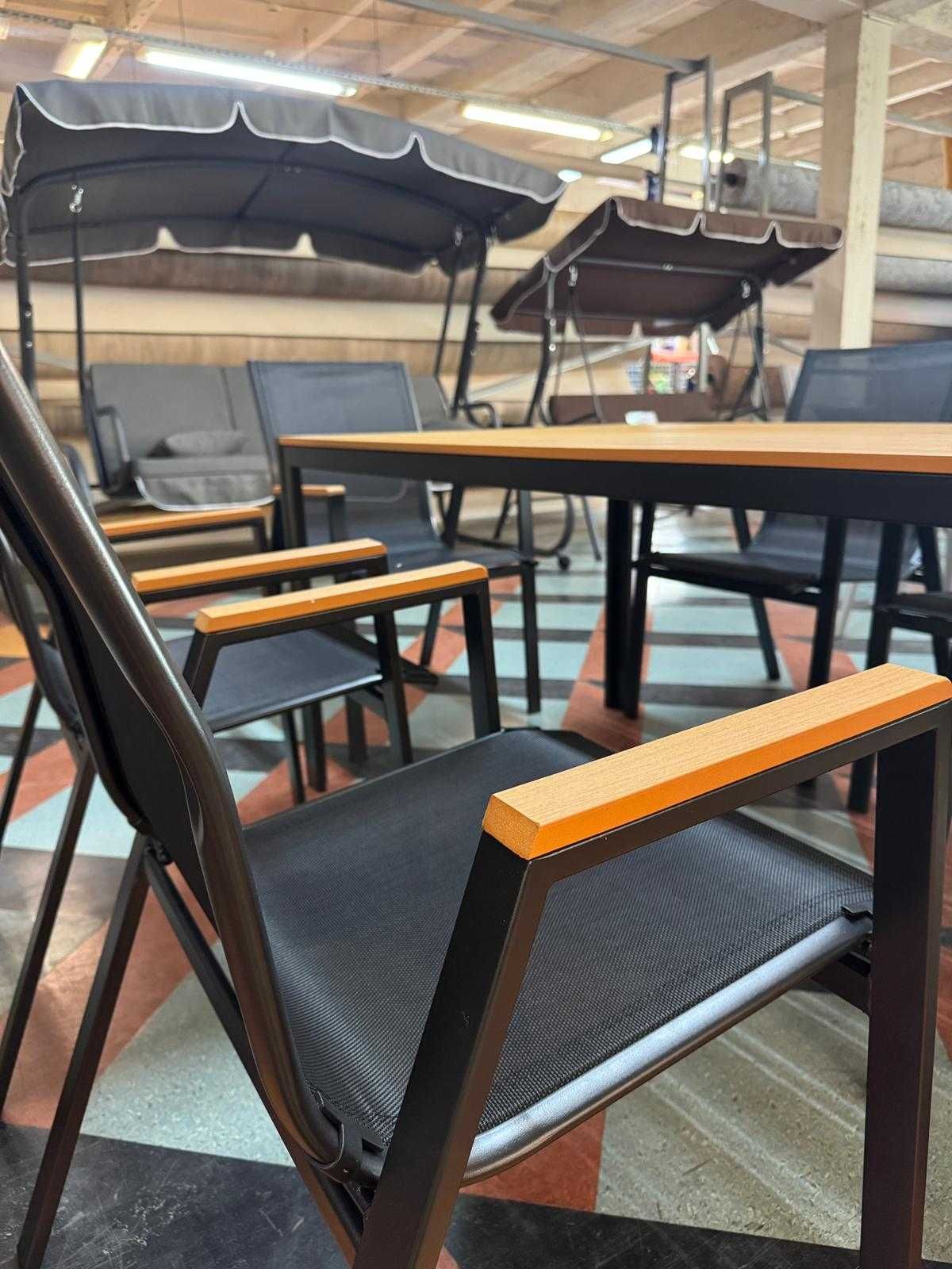 Zestaw Mebli Aluminiowych Ogrodowych Jadalniany Komplet Tarasowy 6 Os.