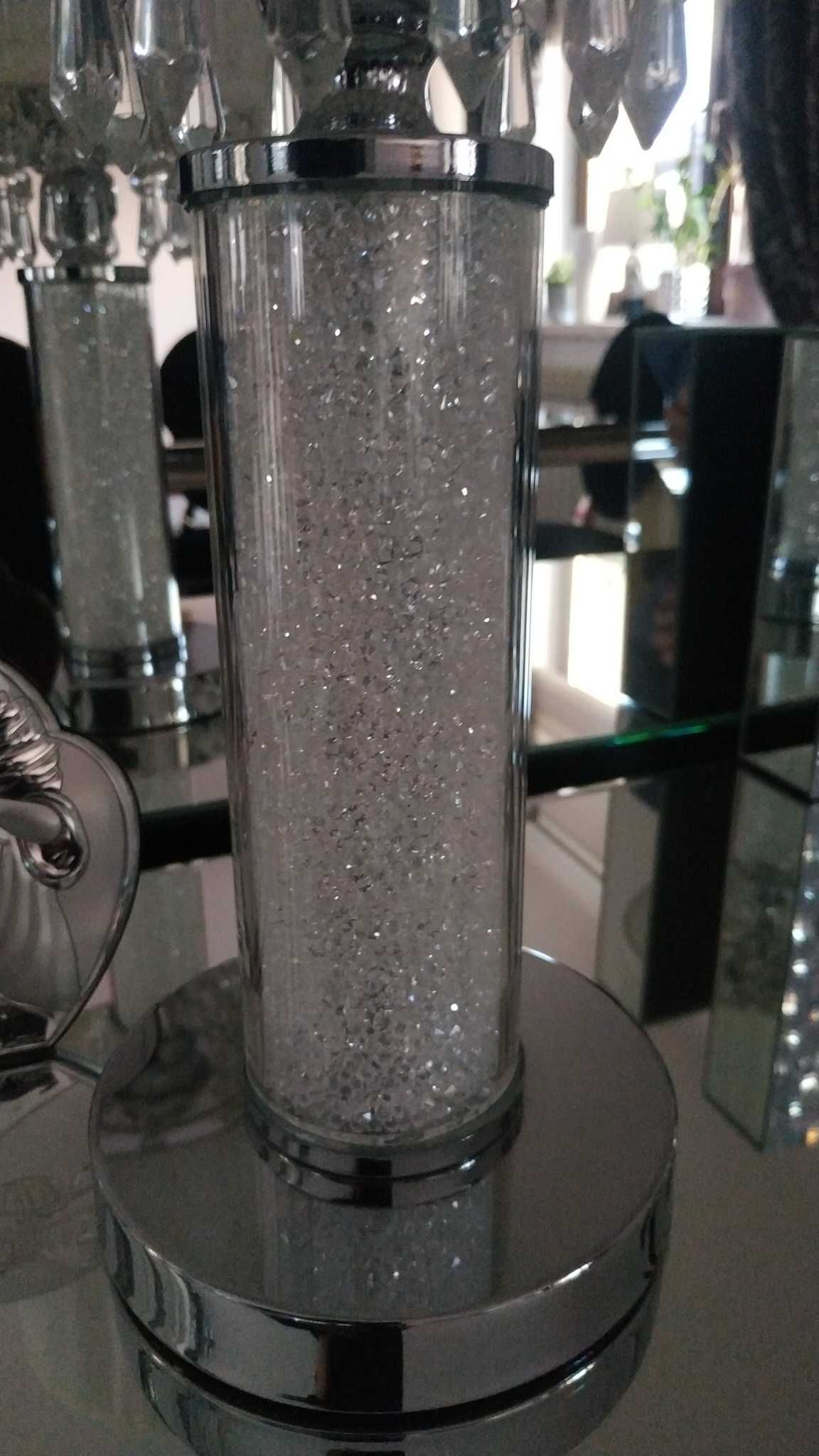 Glamour kryształowa lampa 47cm stołowa nocna biały plisowany abażur