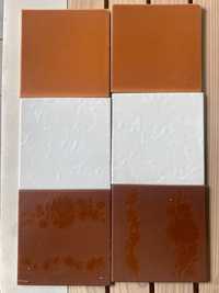 Płytki kafle glazura terakota PRL 15x15 cm miodowe, białe, wzór