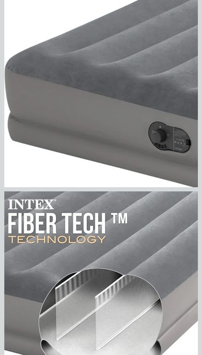 Intex Materac Dmuchany z wbudowana pompka na usb, Szary, 152x203x30cm