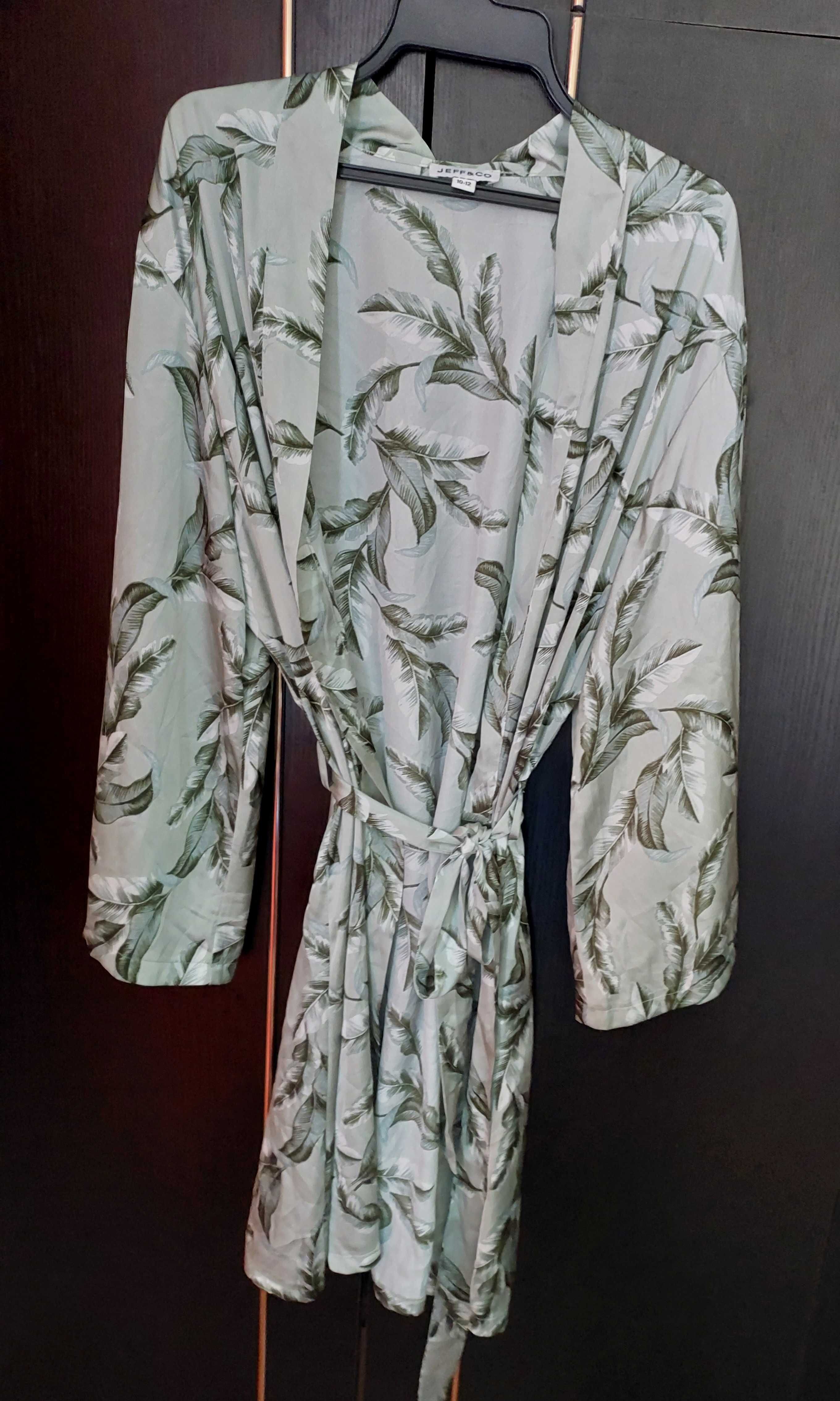 Satynowy szlafrok kimono w liscie 38/40