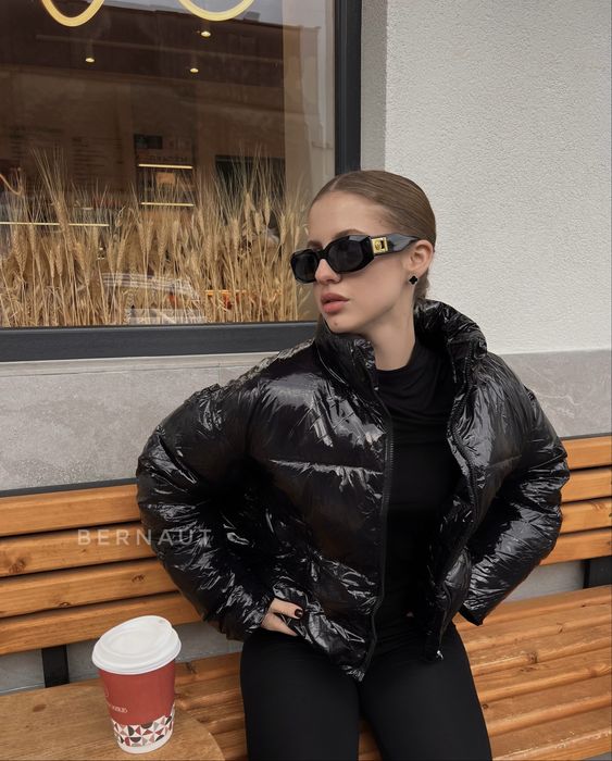 Лаковий пуховик, глянцева жіноча куртка, євро зима -5