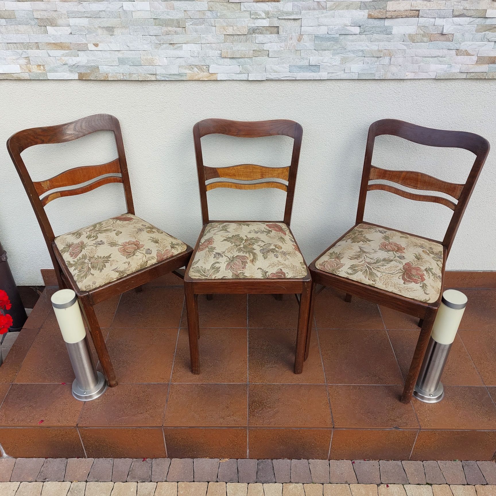 Krzesła przedwojenne niemieckie 3 sztuki siedzisko na sprężyny
