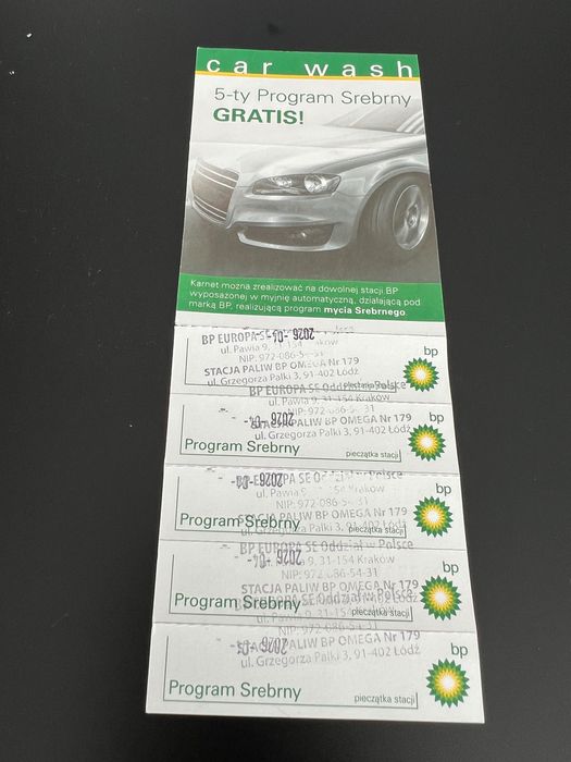 Karnet Voucher myjnia BP 5 myć program SREBRNY