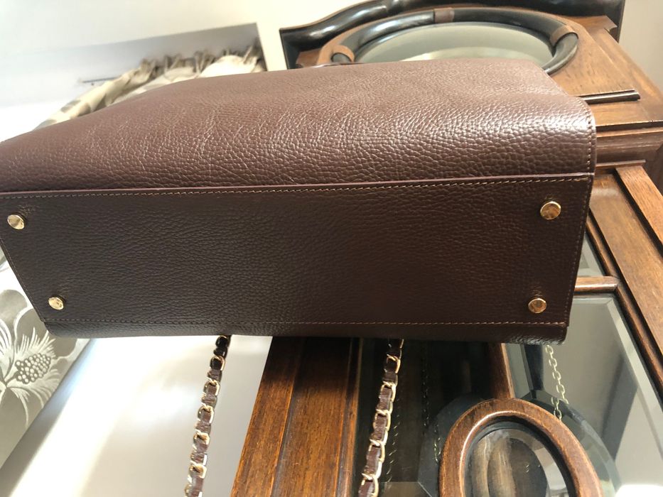 Torebka nowa czekoladowa brązowa skóra naturalna duża A4