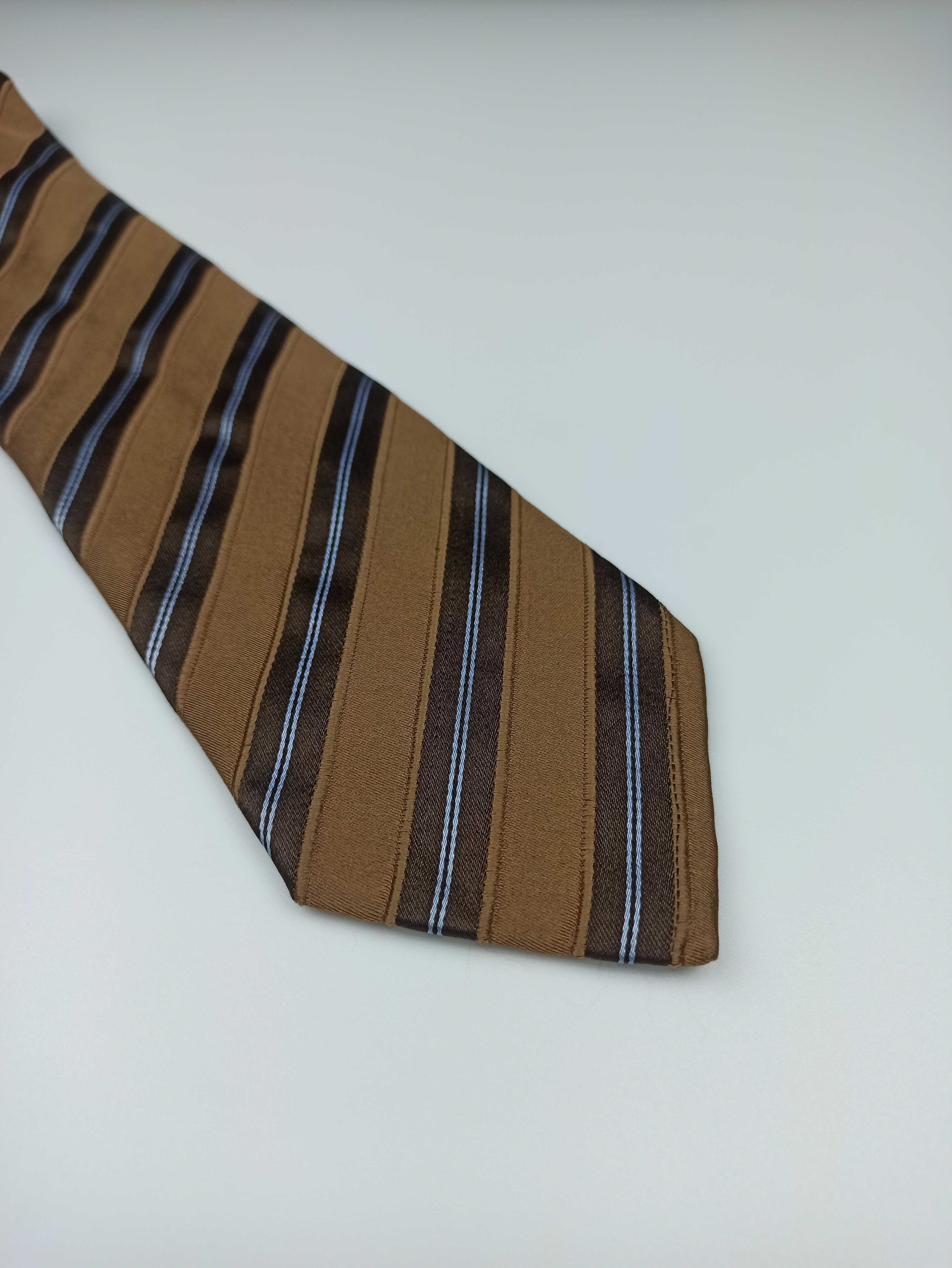 Massimo Dutti brązowy jedwabny krawat w paski kwi01