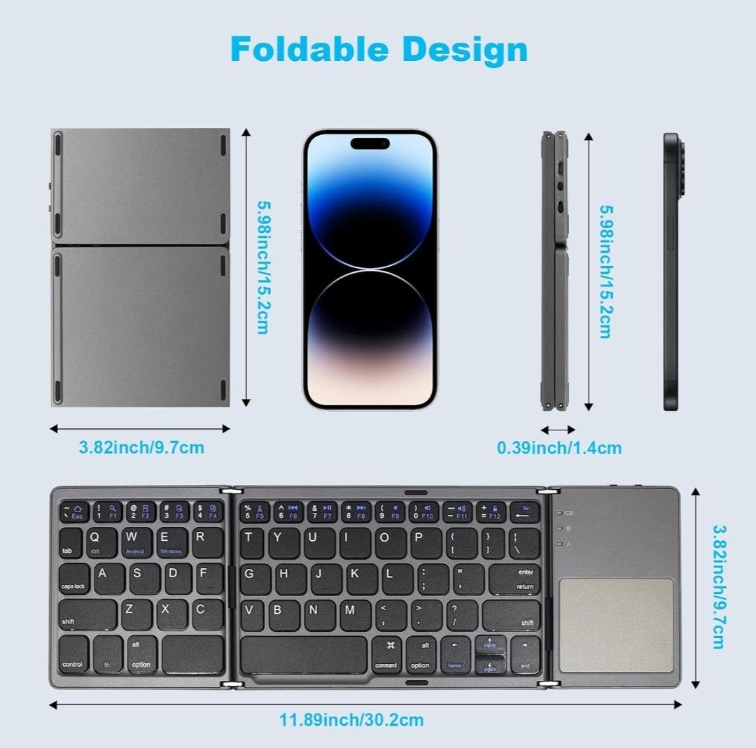 AURTEC Składana klawiatura Bluetooth z touchpadem bezprzewodowa
