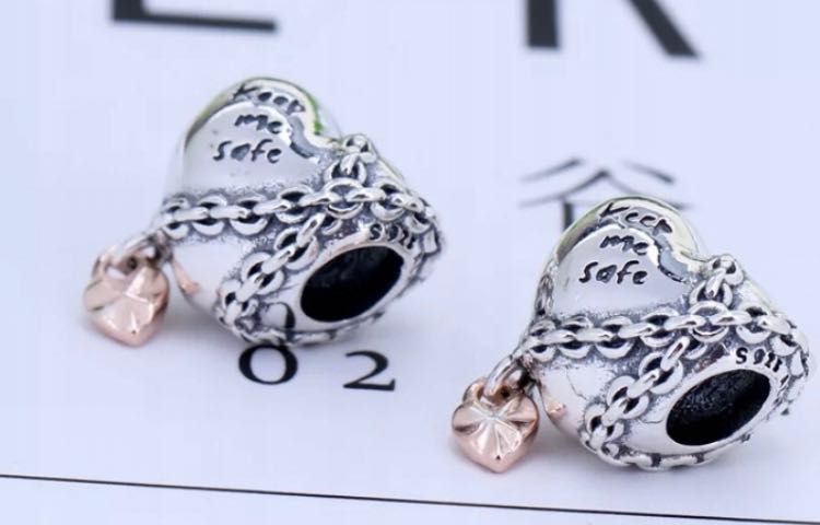 charms do pandora srebro s925 serce kłódka safe łańcuch